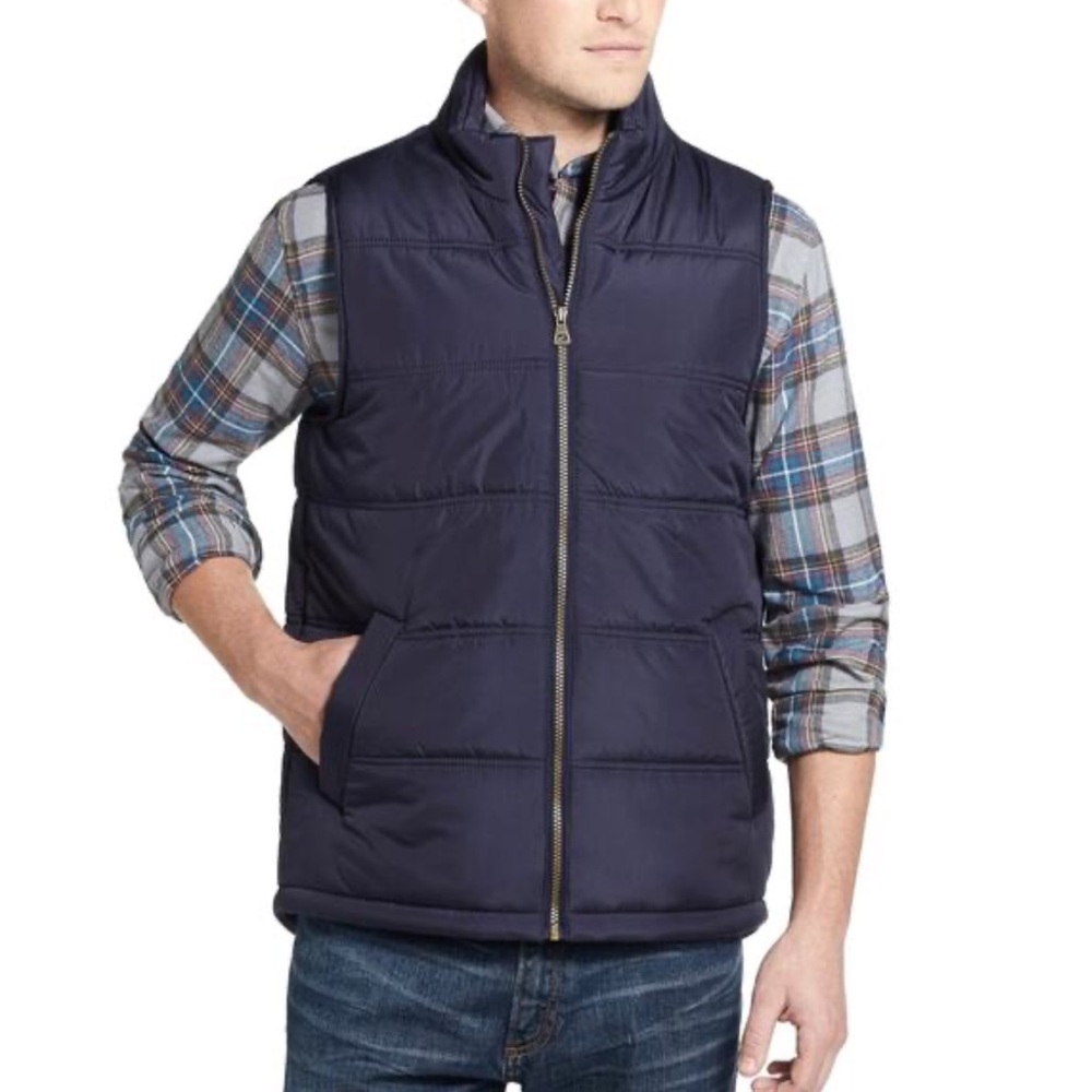 Weatherproof Vintage Navy and Green Men's Quilted Puffer Vest Zip-Front / XL